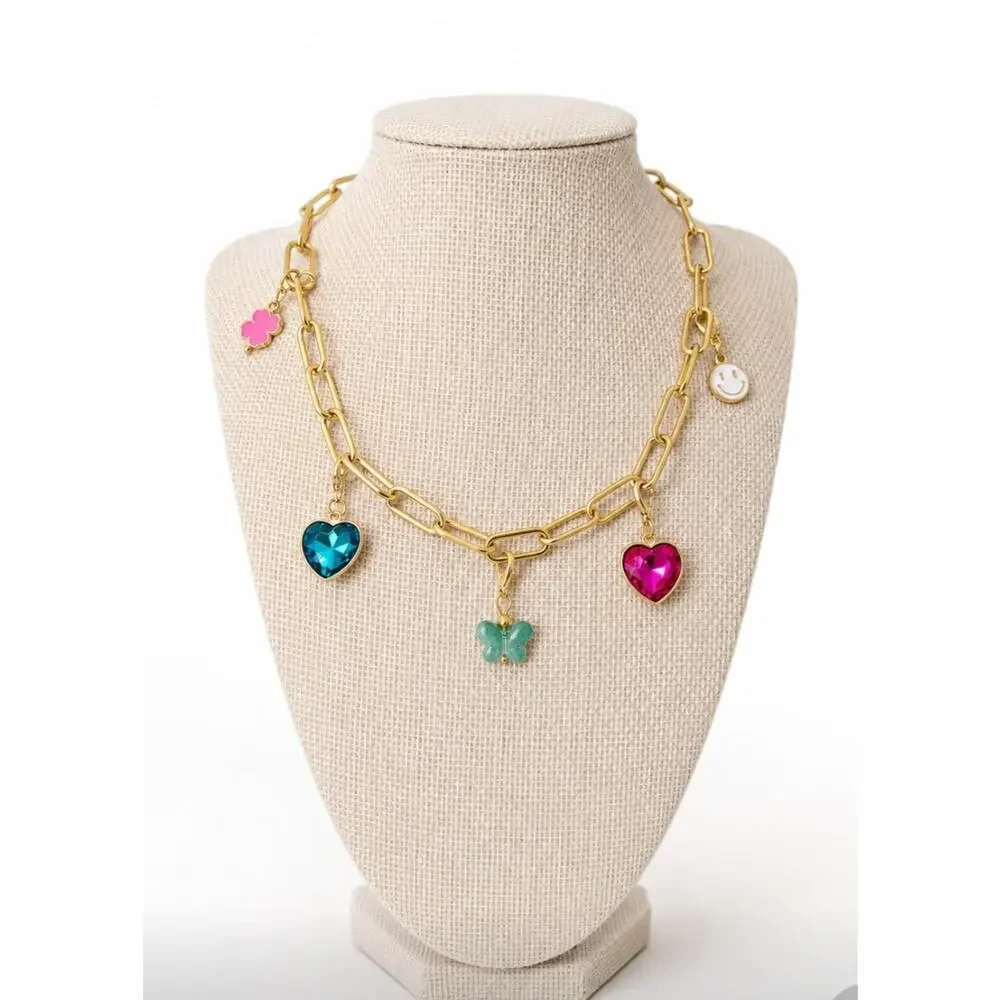 Gold Stainless Steel Paperclip  Charm Colorful Necklace New